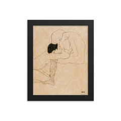 Lovers, 1909 by Egon Schiele framed print on a plain backdrop in size 8"x10".