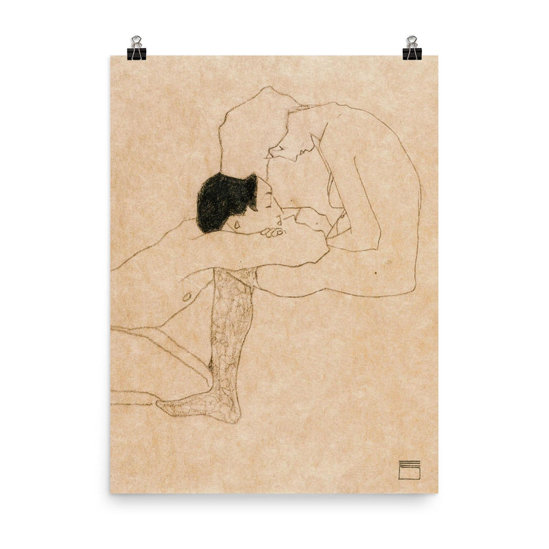 Lovers, 1909 by Egon Schiele poster on a plain backdrop in size 8