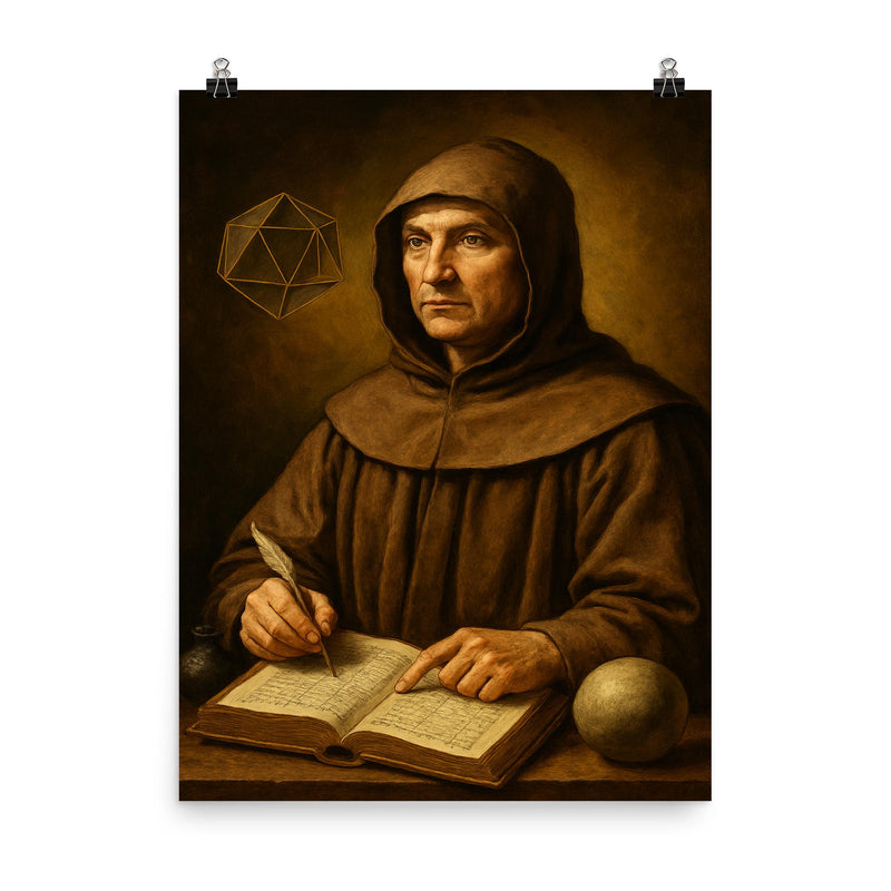 Luca Pacioli poster on a plain backdrop in size 8