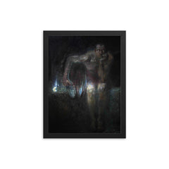 Lucifer by Franz von Stuck, 1890 framed print on a plain backdrop in size 12"x16".