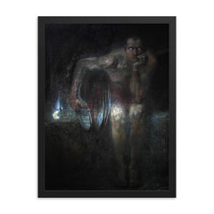 Lucifer by Franz von Stuck, 1890 framed print on a plain backdrop in size 18"x24".
