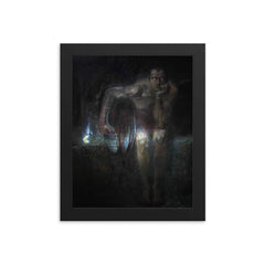 Lucifer by Franz von Stuck, 1890 framed print on a plain backdrop in size 8"x10".
