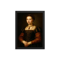 Lucrezia de' Medici Duchess of Ferrara framed print on a plain backdrop in size 12"x16".