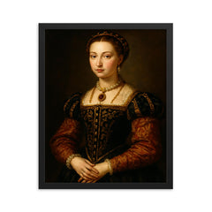 Lucrezia de' Medici Duchess of Ferrara framed print on a plain backdrop in size 16"x20".