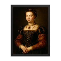 Lucrezia de' Medici Duchess of Ferrara framed print on a plain backdrop in size 18"x24".