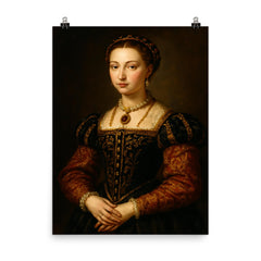 Lucrezia de' Medici Duchess of Ferrara poster on a plain backdrop in size 8"x10".