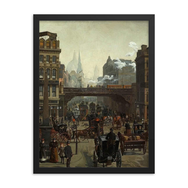 Ludgate Hill by Wilhelm Trubner framed print on a plain backdrop in size 18
