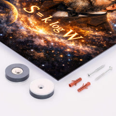 Ludwig Boltzmann equation and starfield portrait metal print mockup