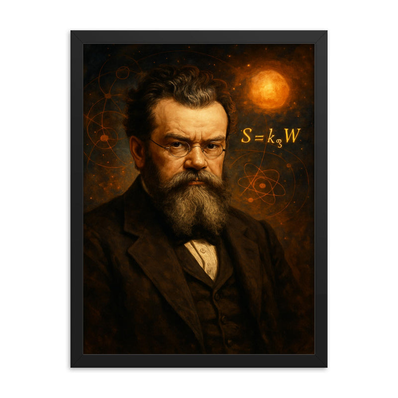 Ludwig Boltzmann framed print on a plain backdrop in size 18