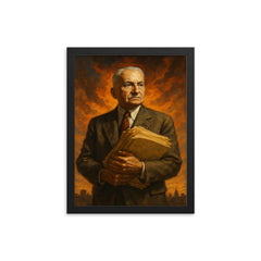 Ludwig von Mises exiled papers and resolve framed print on a plain backdrop in size 12"x16".