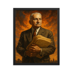 Ludwig von Mises exiled papers and resolve framed print on a plain backdrop in size 16"x20".
