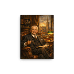 Ludwig von Mises in Viennese study canvas print on a plain backdrop in size 12"x16".