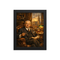 Ludwig von Mises in Viennese study framed print on a plain backdrop in size 8"x10".