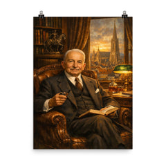 Ludwig von Mises in Viennese study poster on a plain backdrop in size 8"x10".