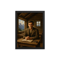 Ludwig Wittgenstein in alpine schoolhouse austerity framed print on a plain backdrop in size 12"x16".