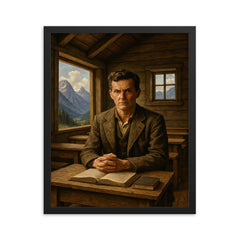 Ludwig Wittgenstein in alpine schoolhouse austerity framed print on a plain backdrop in size 16"x20".
