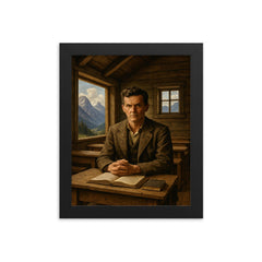 Ludwig Wittgenstein in alpine schoolhouse austerity framed print on a plain backdrop in size 8"x10".