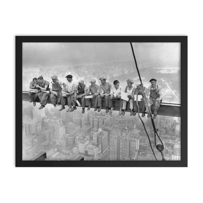 Lunch atop a Skyscraper  Ebbets 1932 framed print on a plain backdrop in size 18