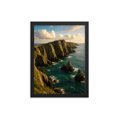 Lundy Island Cliffs England framed print on a plain backdrop in size 12"x16".