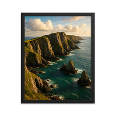 Lundy Island Cliffs England framed print on a plain backdrop in size 16"x20".
