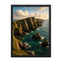Lundy Island Cliffs England framed print on a plain backdrop in size 18"x24".