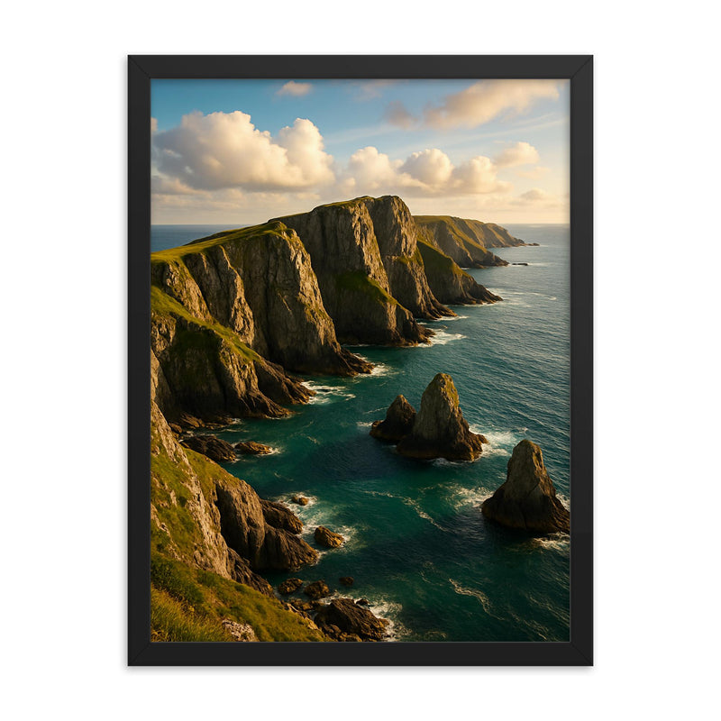 Lundy Island Cliffs England framed print on a plain backdrop in size 18