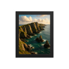 Lundy Island Cliffs England framed print on a plain backdrop in size 8"x10".