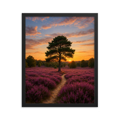 Luneburg Heath Heide Bloom Germany framed print on a plain backdrop in size 16"x20".