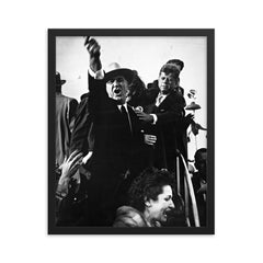 Lyndon B. Johnson and John F. Kennedy During 1960 Presidential Campaign in Amarillo, Texas framed print on a plain backdrop in size 16"x20".