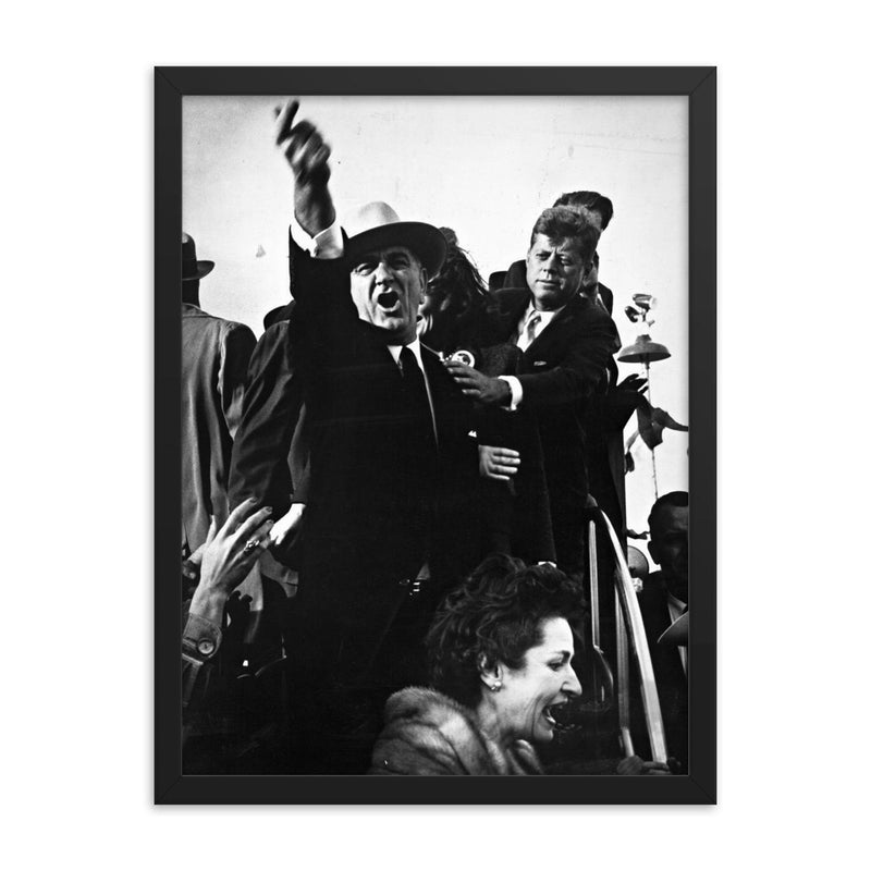 Lyndon B. Johnson and John F. Kennedy During 1960 Presidential Campaign in Amarillo, Texas framed print on a plain backdrop in size 18