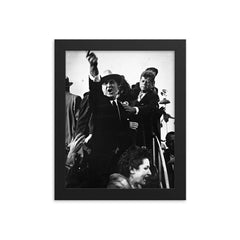 Lyndon B. Johnson and John F. Kennedy During 1960 Presidential Campaign in Amarillo, Texas framed print on a plain backdrop in size 8"x10".