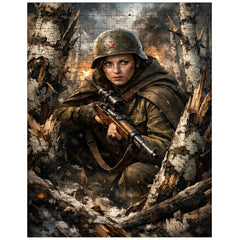 Lyudmila Pavlichenko among shattered birch trees jigsaw puzzle