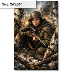 Lyudmila Pavlichenko among shattered birch trees metal print on a plain backdrop in size 24"x36".