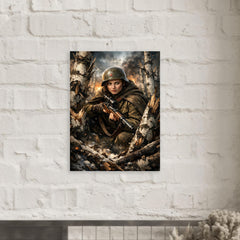 Lyudmila Pavlichenko among shattered birch trees metal print mockup