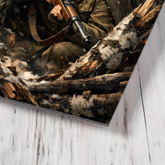 Lyudmila Pavlichenko among shattered birch trees metal print mockup