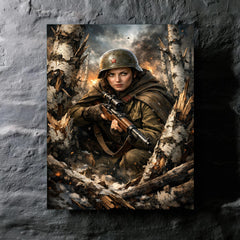 Lyudmila Pavlichenko among shattered birch trees metal print mockup