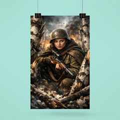 Lyudmila Pavlichenko among shattered birch trees poster 6