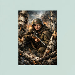 Lyudmila Pavlichenko among shattered birch trees poster 8