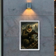 Lyudmila Pavlichenko rooftop sniper portrait in winter rubble poster 2