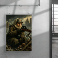 Lyudmila Pavlichenko rooftop sniper portrait in winter rubble poster 4