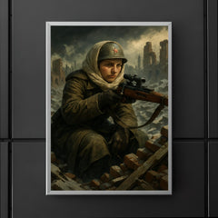 Lyudmila Pavlichenko rooftop sniper portrait in winter rubble poster 5