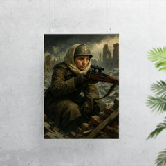 Lyudmila Pavlichenko rooftop sniper portrait in winter rubble poster 7