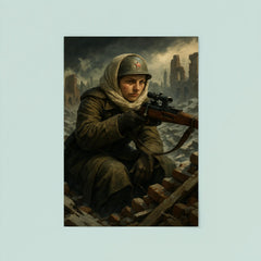 Lyudmila Pavlichenko rooftop sniper portrait in winter rubble poster 8