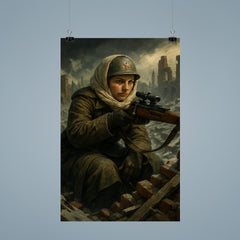 Lyudmila Pavlichenko rooftop sniper portrait in winter rubble poster 9