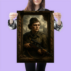 Lyudmila Pavlichenko sniper portrait in ruined window poster 3