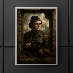 Lyudmila Pavlichenko sniper portrait in ruined window poster 5