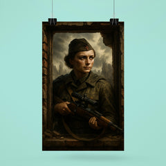 Lyudmila Pavlichenko sniper portrait in ruined window poster 6