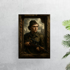 Lyudmila Pavlichenko sniper portrait in ruined window poster 7