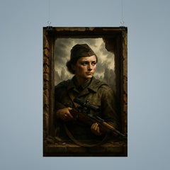 Lyudmila Pavlichenko sniper portrait in ruined window poster 9