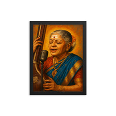 M S Subbulakshmi framed print on a plain backdrop in size 12"x16".